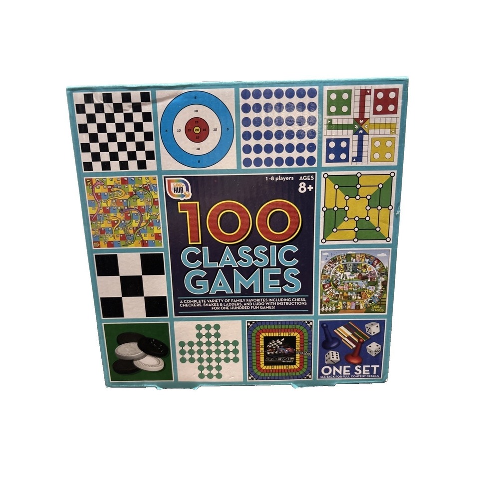 Classic Game Collection, 100 Family Board Games for Adults and Kids. 8x8